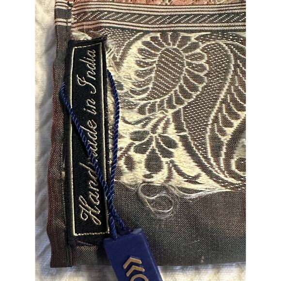 Rare CIE Hand Made fringed silk green and brown  iridescent scarf 
Made in India - Picture 7 of 7